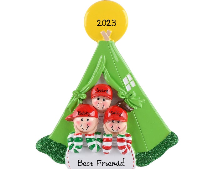 Personalized Camping Ornament - Family of 3 Personalized Christmas Ornament - Tent Camping - Family Camping Trip - Custom Ornament With Name