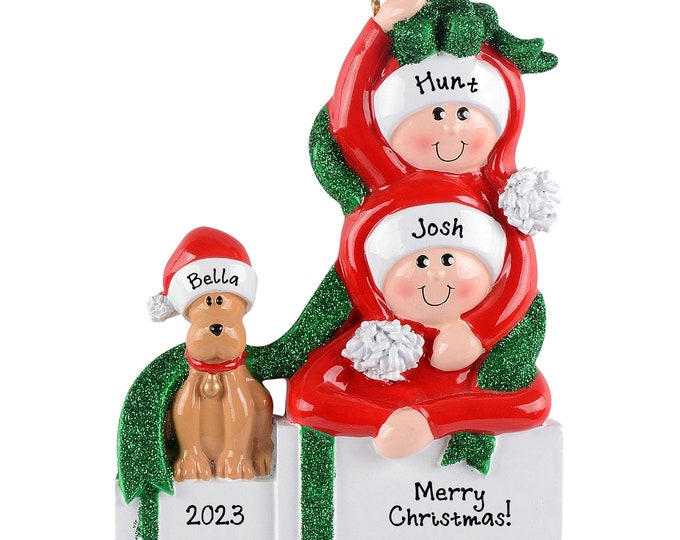 Personalized Couple With Dog Ornament - Dog And Couple Christmas Ornament - Our First Christmas as Dog Parents - Couple Tan Dog Ornament