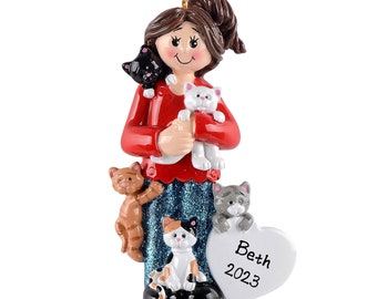 Cat Lover Ornament - Girl With Kittens Ornament Personalized Cat Lover Gift For New Pet Owner Custom Ornament Personalized Cat Lady Gift
