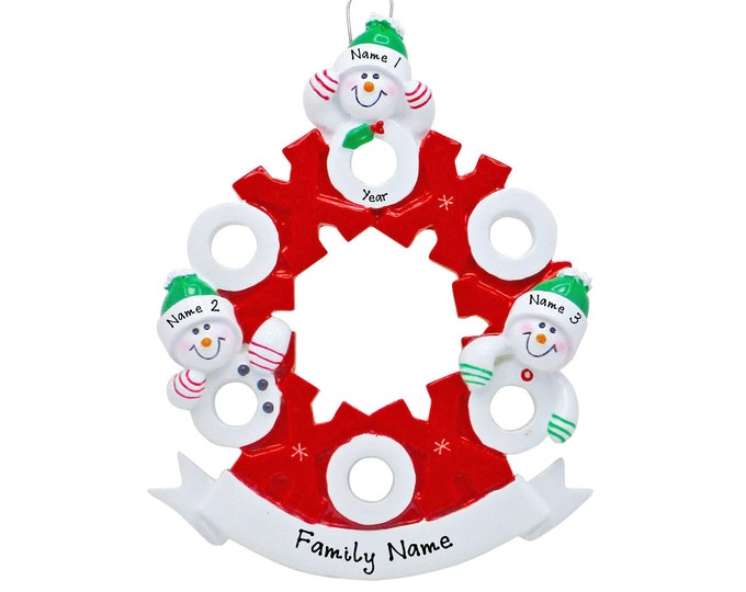 Snowman Family of 3 Christmas Ornament - 2024 Personalized Family Christmas Ornament With Grandkids Names - Grandparents Three Grandchildren