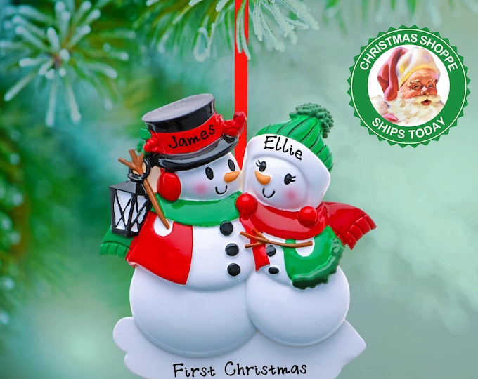 2025 Personalized Snow Couple Ornament - Personalized Snowman Couple Christmas Ornament, First Christmas as Mr Mrs, Couples Gift With Name