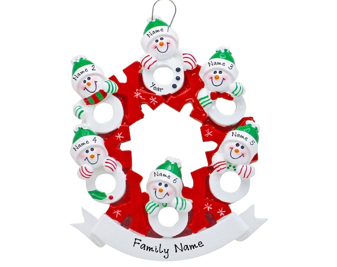 Snowman Family of 6 Christmas Ornament - 2024 Personalized Family Christmas Ornament With Grandkids Names - Grandparents Six Grandchildren