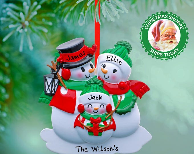 2025 Personalized Snowman Family of 3 Christmas Ornament – Custom Family Ornament, Snow Family of Three Ornament, Gift For Grandparents