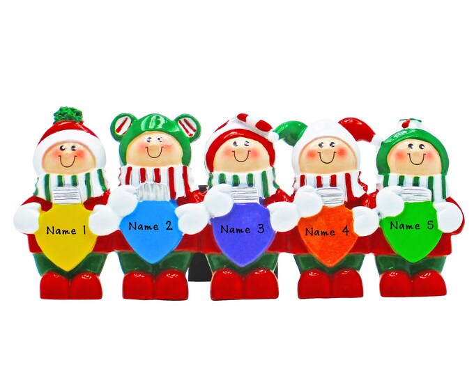 5 Grandkids Holding Christmas Lights - Family of 5 Personalized Christmas Ornament - Tabletop Decoration - Custom Name Gift For Grandparents