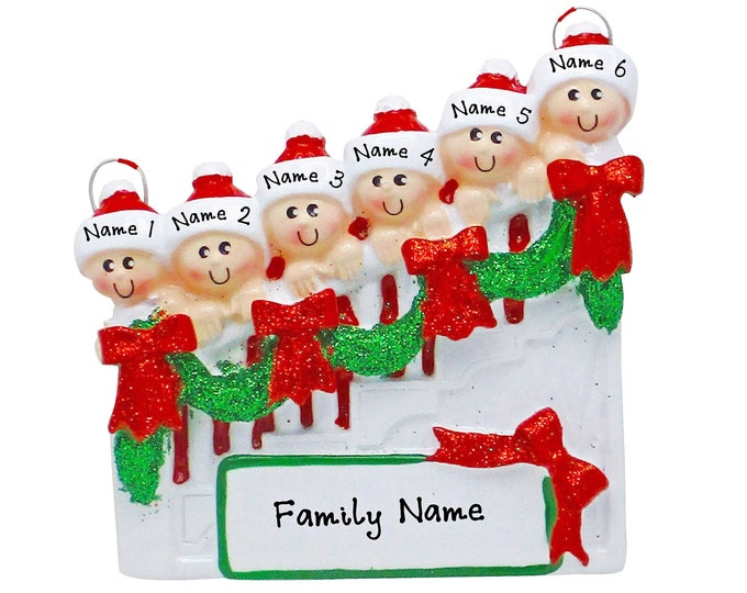 Personalized Staircase Family of 6 Christmas Ornament - Personalized Christmas Ornament Family of 6 Grand Kids - Family Christmas Ornament