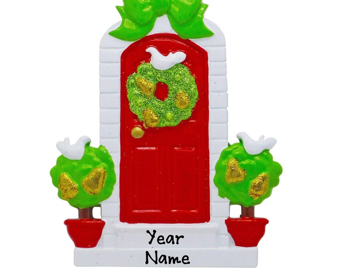 First New Home - Red Front Door Ornament - Christmas Wreath Décor - First Apartment Ornament - Student's First Apartment - Housewarming Gift