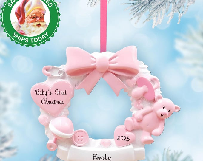 Baby’s First Christmas Ornament 2025 – Baby in Christmas Wreath Personalized Keepsake – Newborn Ornament for Baby Boy or Girl Gift