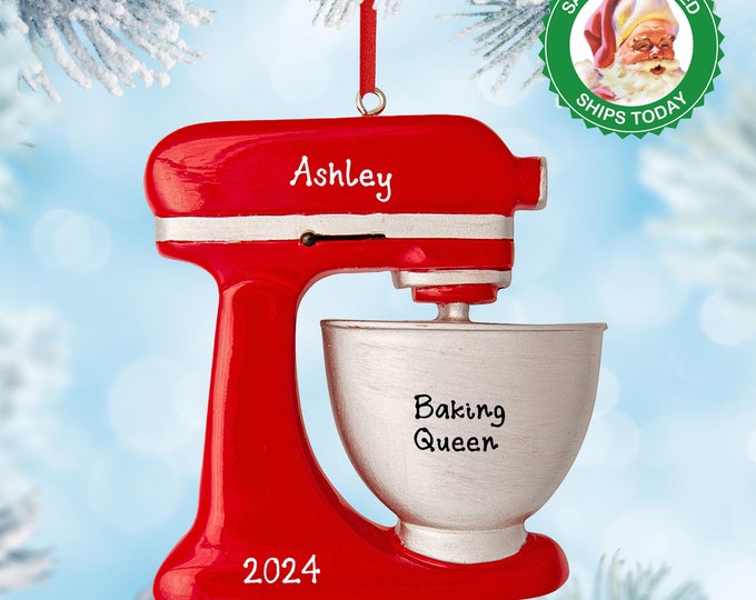 Red Mixer Personalized Ornament - Custom Baking Christmas Ornament - Baker Ornament with Name - Perfect Gift for New Chef or Bakery