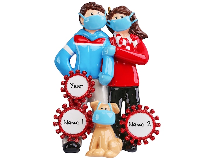 2023 Couple With Mask Ornament - Quarantine Couple With Dog - Dog Ornament Personalized - Year We Stayed Home  -Personalized Christmas Gift