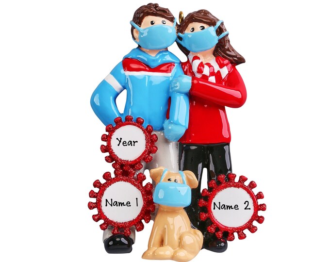 2025 Couple With Mask Ornament - Quarantine Couple With Dog - Dog Ornament Personalized - Year We Stayed Home  -Personalized Christmas Gift
