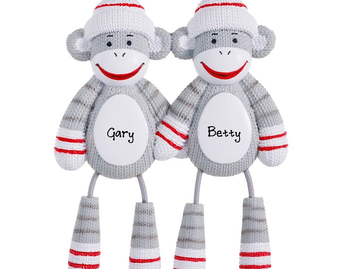 Sock Monkey Couple Christmas Ornament Personalized 2025 Sock Monkey Couples Ornament, Grandkids Personalized Christmas Gift For Grandparents