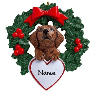 Chocolate Labrador Christmas Ornament / Personalized Dog Lover Ornament / Chocolate Lab Puppy in Christmas Wreath / Gift For New Pet Owners