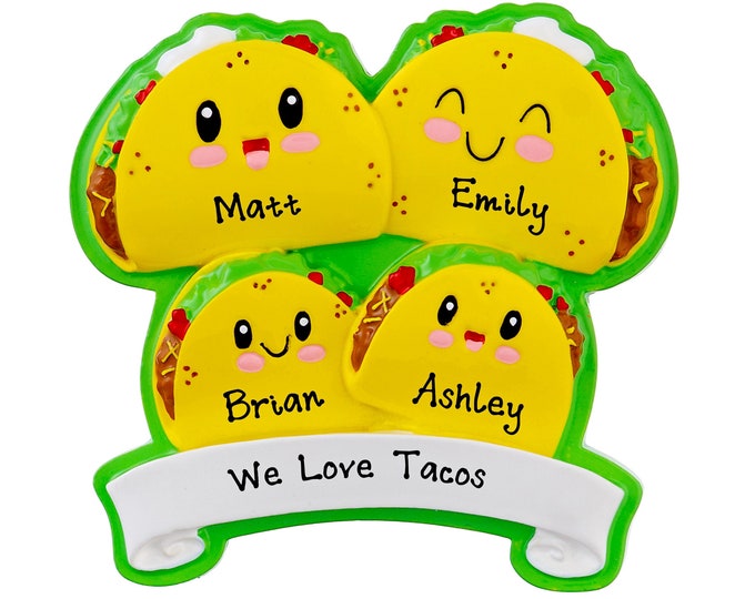 Taco Family Ornament Personalized 2025 - Taco Family of 4 Christmas Ornament - Funny Family Ornament - Taco Lovers Family Christmas Ornament