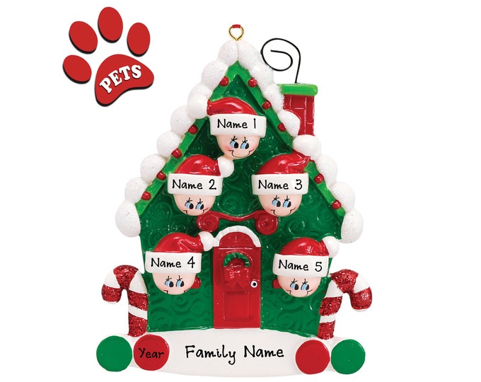 Family Christmas Ornament Personalized 2024 - Our 5 Grandkids Christmas Ornament - Grandparent Ornament - New House Ornament - Add a Pet