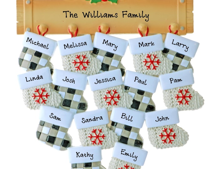 Family Christmas Ornament - Up to 16 Grandkids Names - Custom Christmas Stocking Ornament for Large Families, Personalized Grandparent Gifts