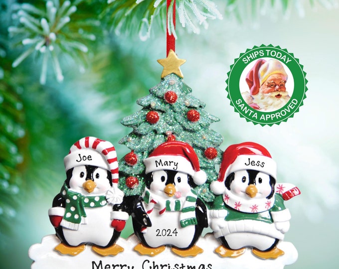 Penguin Family of 3 Christmas Ornament - Family Decorating Christmas Tree - 2025 Family Christmas Ornament - Personalized Gift Grandparents