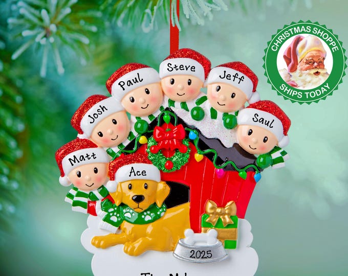 Family of 6 With Dog Christmas Ornament - Family With Pet Ornament - Personalized Family Christmas Ornament - Family Gift For Grandparents