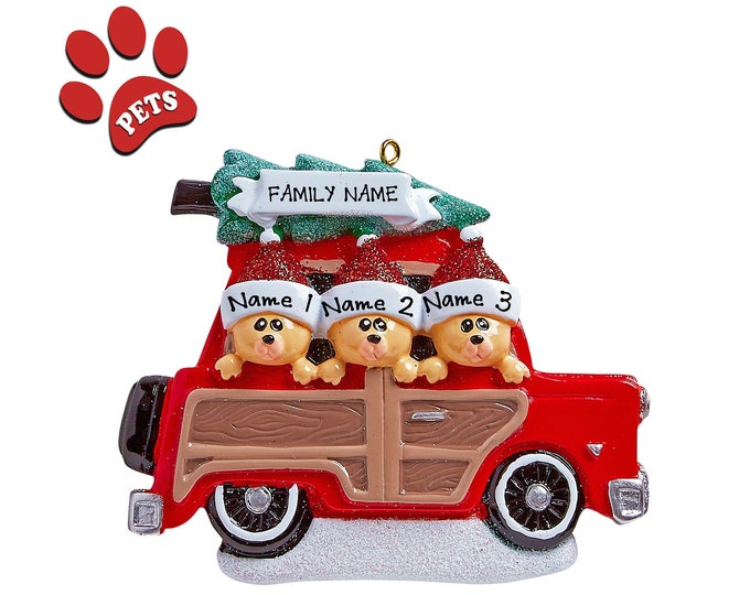 Bear Family Christmas Ornament - Personalized Christmas Ornament Family of 3 Bears - Family of 3 Buying Christmas Tree - Family Road Trip