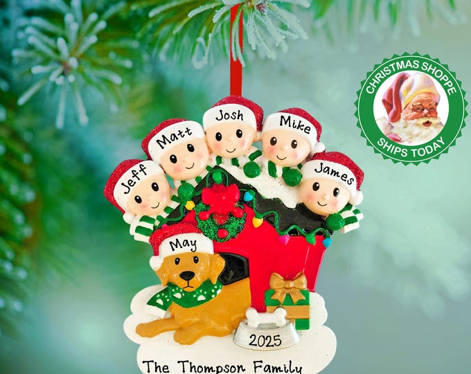 Family of 5 With Dog Christmas Ornament - Family With Pet Ornament - Personalized Family Christmas Ornament - Family Gift For Grandparents