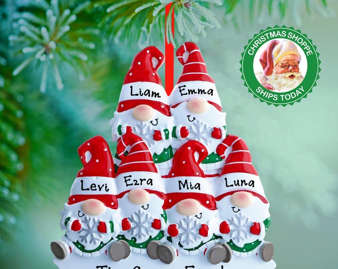 Christmas Gnomes Ornament - Family of 6 Christmas Elves Ornament - Family Christmas Ornament 2025 - Family Of 6 Gnomes Personalized Ornament