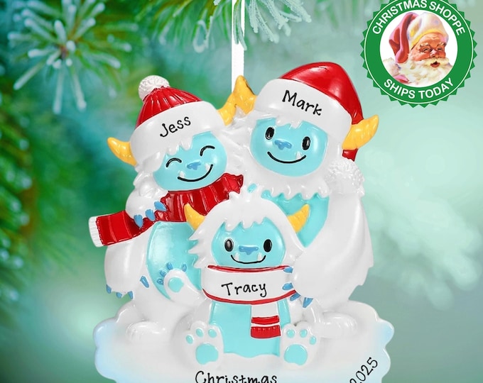 Personalized Family Christmas Ornament - Custom Family of 3 Christmas Ornament - Ornament with Names Gift - Yeti Family Ornament - Bigfoot