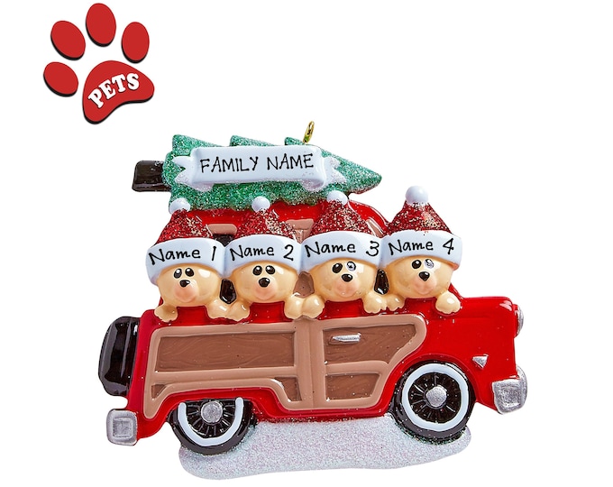 Bear Family Christmas Ornament - Personalized Christmas Ornament Family of 4 Bears - Family of 4 Buying Christmas Tree - Family Road Trip