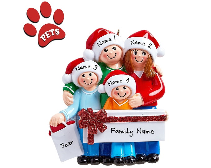 Gift Giving Family of 4 Christmas Ornament - Gift Giving Family of 4 Personalized Ornament - Family Christmas Ornament - Ornament With Names