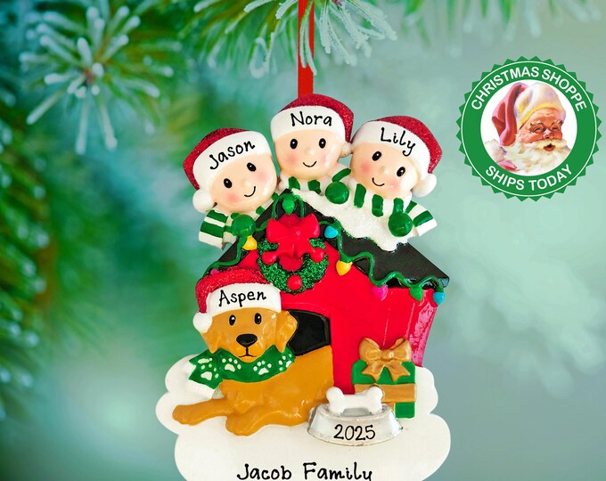 Family of 3 With Dog Christmas Ornament - Family With Pet Ornament - Personalized Family Christmas Ornament - Family Gift For Grandparents