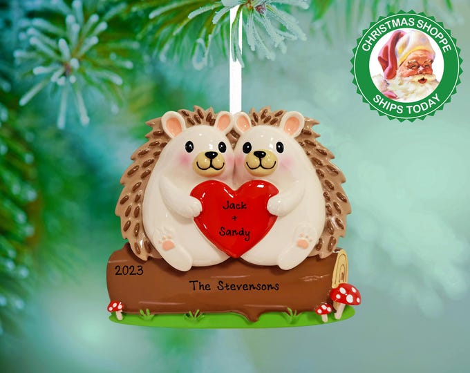 Hedgehog Family of 2 Personalized Christmas Ornament, Hedgehog Couple Christmas Ornaments 2025, Personalized Gift For Family of Two Ornament