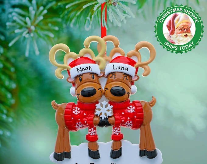 Couple Christmas Ornament - Reindeer Couple Ornament, 2025 Our First Christmas as Mr Mrs Ornament, Personalized Gift for Just Married Couple