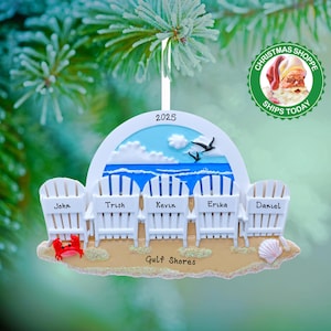 Personalized Beach Chair Ornament - Girl's Beach Trip - Family of 5 on Christmas Vacation - Trip To Beach Christmas Ornament, Nautical Décor image 1