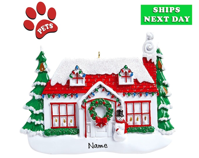 Personalized New Home Christmas Ornament - New House Christmas Ornament - Neighbor to Neighbor Christmas Gift - Family with Dog, Pet, Cat