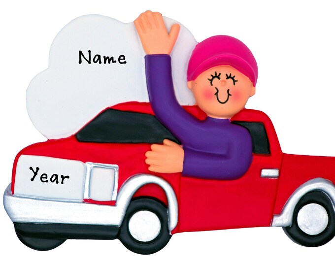Personalized New Driver Ornament - Driver's License Christmas Ornament - Gift For Teenage Boy Student Driver - Red Pickup Ornament With Name