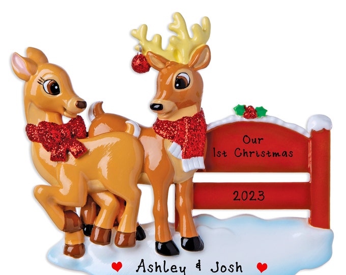 Reindeer Couple Christmas Ornament - Our First Christmas Married as Mr and Mrs - Personalized Couples Christmas Ornament With Name Gift