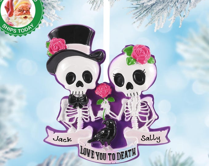 Gothic Wedding Ornament – Halloween Skeleton Couple – First Christmas Married – Goth Anniversary Gift – Love You to Death