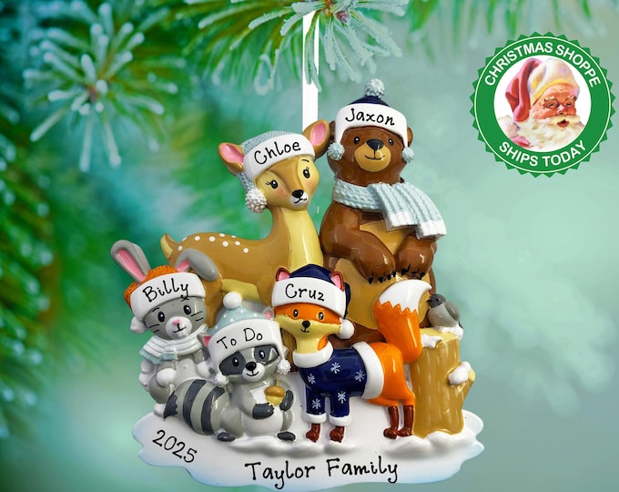 Woodland Family of 5 Christmas Ornament Personalized 2025 Forest Animals Personalized Ornament With Names Gift For Family - Deer Bear Fox