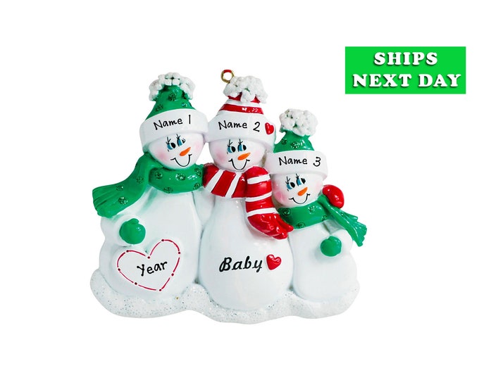 Expecting Baby Ornament - Family Expecting Baby - Pregnant Mom Baby Announcement With Name - Family of 3 Personalized Pregnancy Ornament