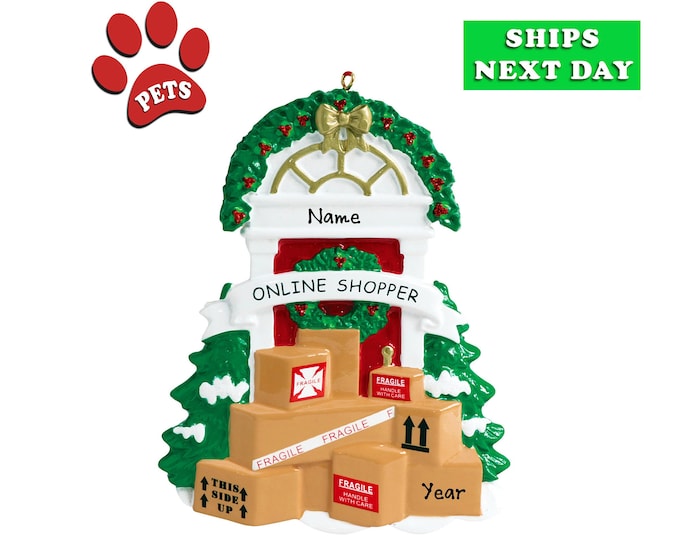 Personalized Red Front Door Ornament - Online Shopper Ornament - New Home Christmas Ornament 2025 - Our First Apartment, Optional Pet, Dog