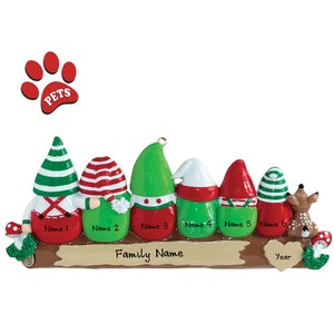 2023 Christmas Gnomes – Family of 6 Elves Ornament - Idle Gnomes Ornament - Personalized Family of 6 Christmas Ornament, Add a Dog, Cat, Pet