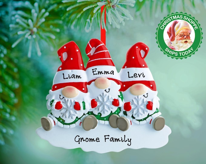 Christmas Gnomes Ornament - Family of 3 Christmas Elves Ornament - Family Christmas Ornament 2025 - Family Of 3 Gnomes Personalized Ornament