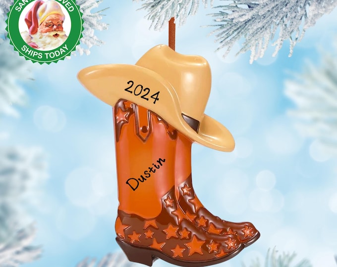 Personalized Cowboy Boots And Hat Christmas Ornament - Boots And Hat Ornament For Boys - Custom Western Cowboy Boots Ornament Gift For Him