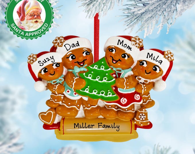 Family of 4 Christmas Ornament Personalized 2025 - Nostalgic Gingerbread of 4 Family Christmas Ornament With Names Gift For Grandparents