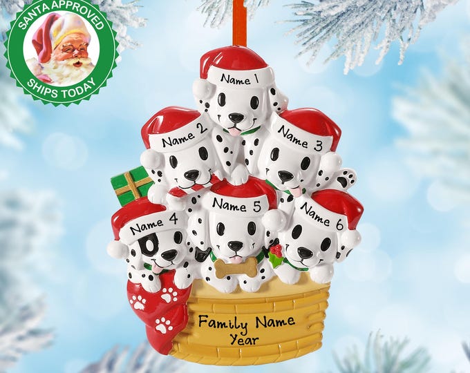 Personalized Family of 6 Ornament – Dalmatian Puppy Christmas Ornament with 6 Names – Pet Keepsake Gift