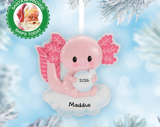 Axolotl Christmas Ornament – Personalized Axolotl Ornament 2025 – Cute Axolotl Keepsake – Custom Ornament Gift for Boy or Girl