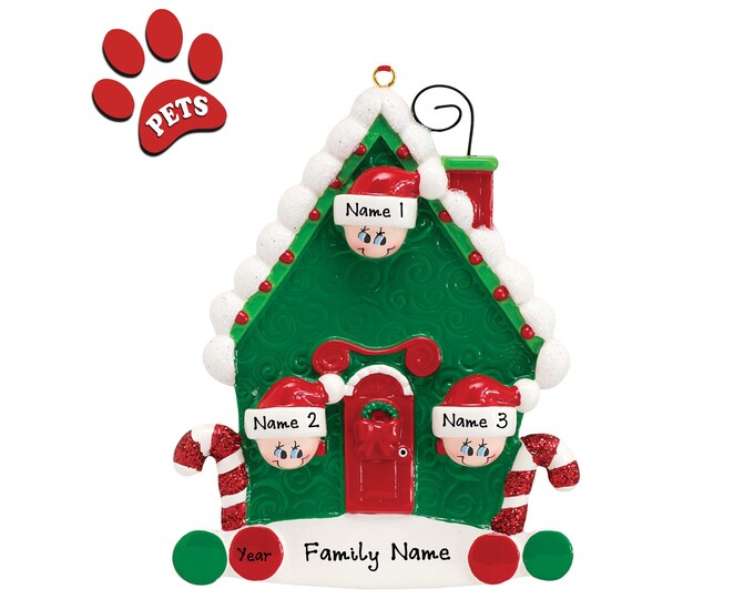 Family Christmas Ornament Personalized 2023 - Our 3 Grandkids Christmas Ornament - Grandparent Ornament - New House Ornament - Add a Cat