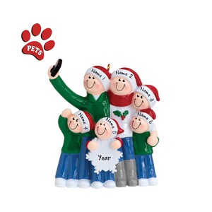 Selfie Ornament - Family of 6 Taking Selfie on Vacation - Family Christmas Ornament Personalized 2023, Gift for World Traveler's - Add a Pet