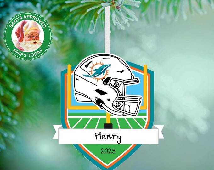 Miami Dolphins Christmas Ornament – Personalized NFL Ornament – Custom Football Ornament – Dolphins Fan Gift – Sports Team Keepsake