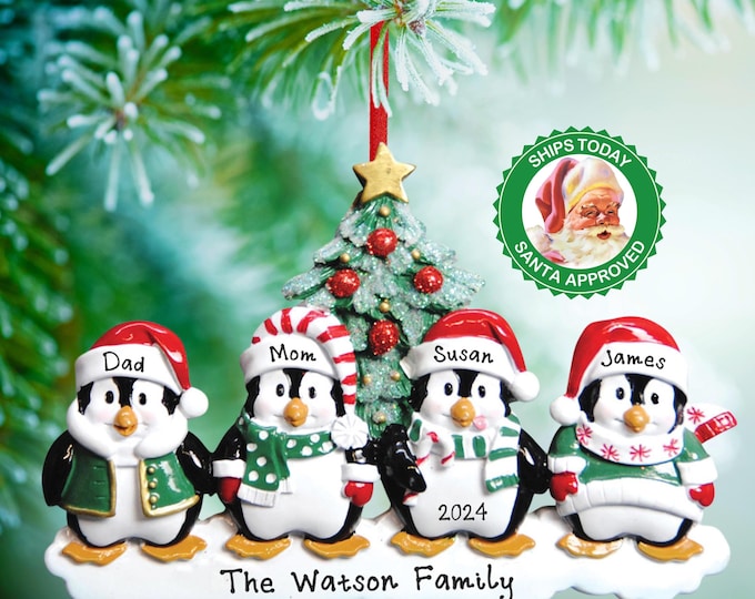 Penguin Family of 4 Christmas Ornament - Family Decorating Christmas Tree - 2025 Family Christmas Ornament - Personalized Gift Grandparents