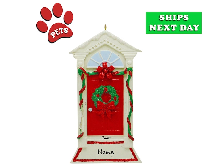 Our First Apartment Christmas Ornament Personalized 2025  - First Christmas in New Apartment - Red Front Door Ornament With Pet, With Dog