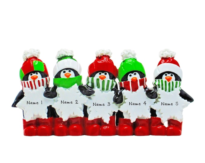 Family of 5 Penguins Christmas Ornament - Tabletop Decoration - Grandkids Personalized Ornament - Custom Gift For Grandparents With Names